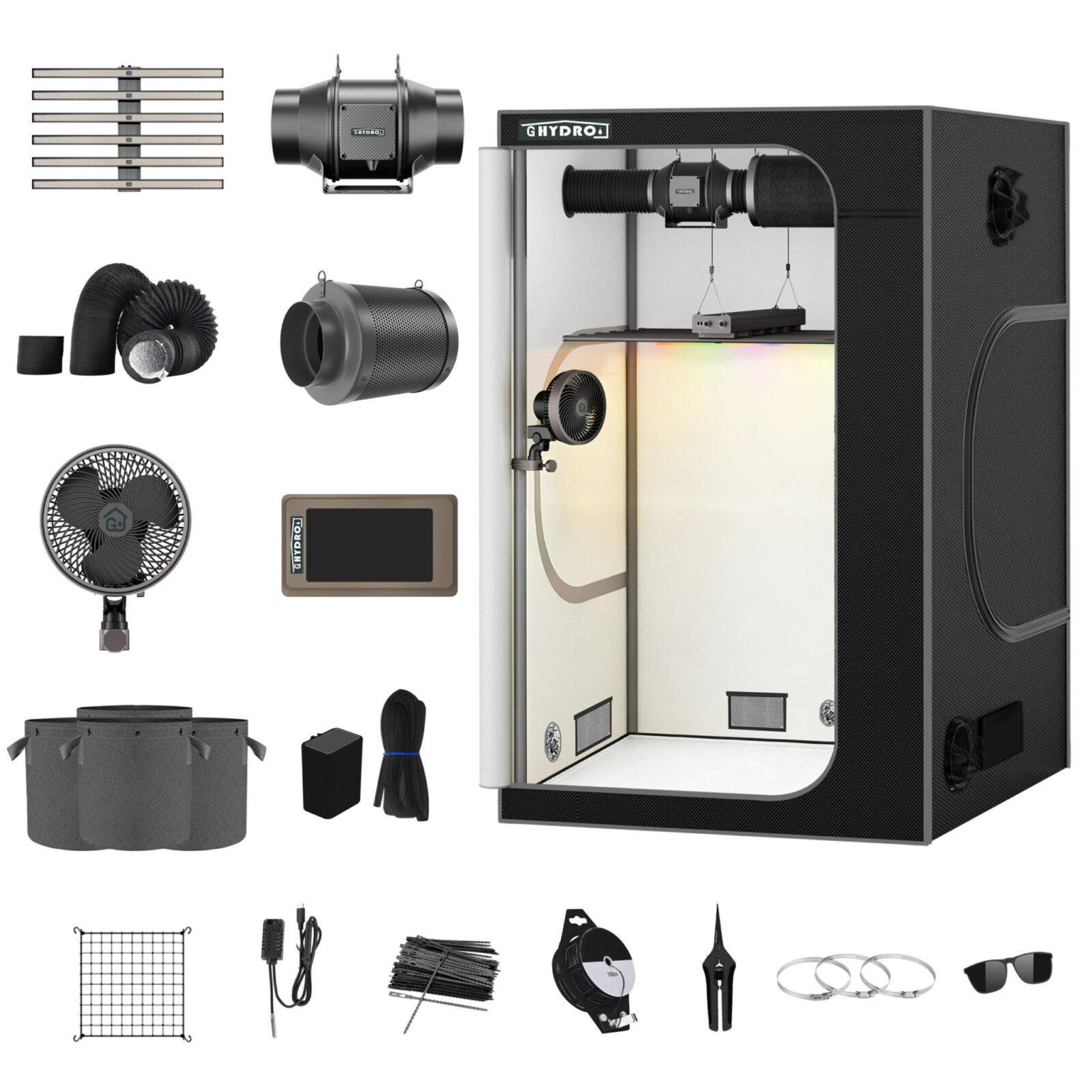 Kit per tenda da coltivazione in Mylar 1680D da 48″x48″x80″ con controller intelligente e set completo di attrezzatura per la coltivazione