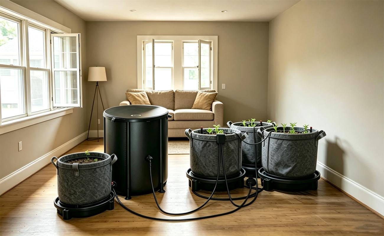 Sistema di irrigazione automatica per piante senza pensieri | Kit di irrigazione a goccia da 13 galloni con pompa da 25 W e sensore di livello d'acqua basso, per tende da coltivazione e prati all'aperto