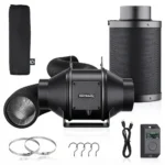 Kit di ventilazione con ventilatore da condotto in linea da 4 pollici, ventilatore EC silenzioso da 205 CFM con regolatore di velocità LCD, filtro al carbone e condotto flessibile per coltivazione idroponica in tenda