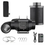 Kit di ventilazione con ventilatore da condotto in linea da 6 pollici, ventilatore EC silenzioso da 402 CFM con regolatore di velocità LCD, filtro al carbone e condotto flessibile per coltivazione idroponica in tenda